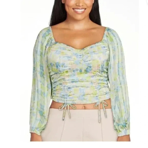 Madden NYC Floral Crop Long Sleeve Blouse - Picture 1 of 9